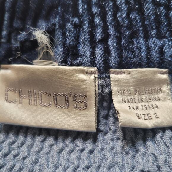 Chico's Size 2 (US L) Velvet Textured Collared Grandpa Cardigan navy cozy layer - Picture 6 of 7